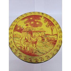 Vintage Round Holiday Christmas Tin- Olive Can Chicago Used